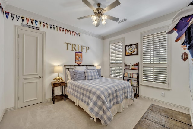 1516 Byron Nelson Pkwy, Southlake, TX 76092 - bedroom featuring light carpet, ornamental molding, baseboards, and ceiling fan