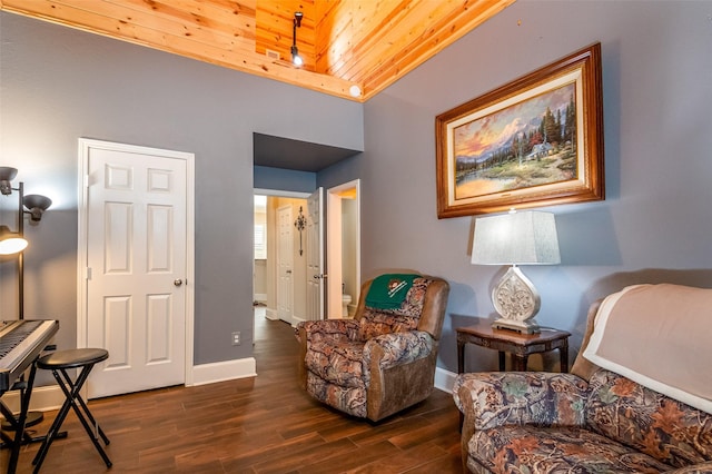 2636 Deer Hollow Dr, Little Elm, TX 75068 - sitting room featuring wooden ceiling, dark wood-style floors, and baseboards