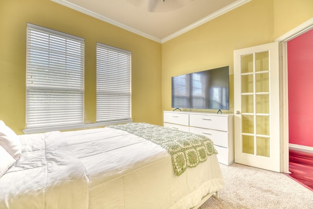 6939 Truth Dr, Dallas, TX 75236 - bedroom featuring ornamental molding, light carpet, and a ceiling fan