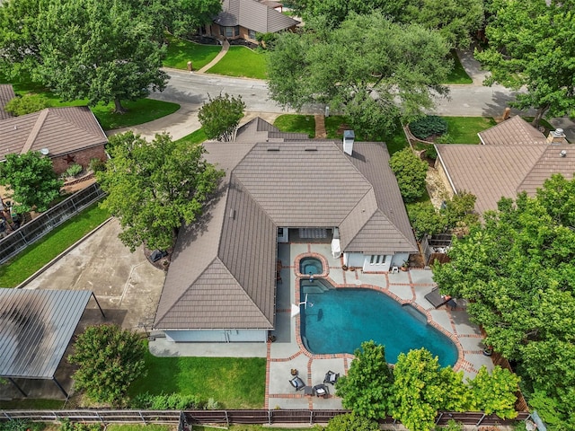 517 Sunset Dr, Hurst, TX 76054 - view from above of property featuring a pool