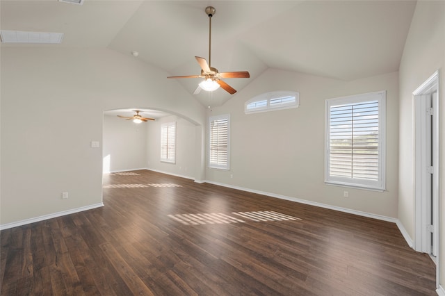 5505 Wisdom Ct, Waco, TX 76708 - unfurnished living room featuring a ceiling fan, vaulted ceiling, wood finished floors, and baseboards