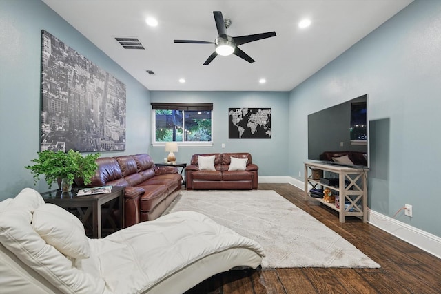 1208 Chandler Cir, Prosper, TX 75078 - living area with wood finished floors, ceiling fan, and recessed lighting