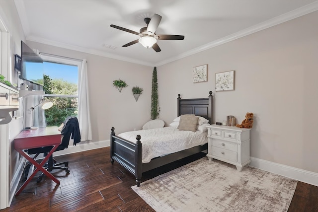 1208 Chandler Cir, Prosper, TX 75078 - bedroom featuring ornamental molding, wood finished floors, ceiling fan, and an office area