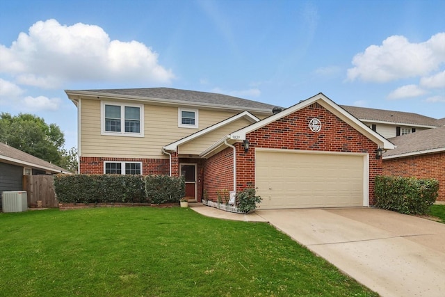 9829 Stoney Bridge Rd, Fort Worth, TX 76108 - traditional home with cooling unit, brick siding, concrete driveway, and a garage