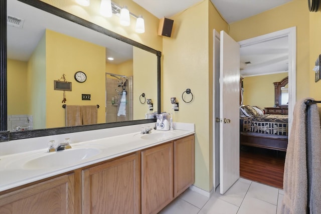 9829 Stoney Bridge Rd, Fort Worth, TX 76108 - ensuite bathroom with a tile shower, tile patterned flooring, and double vanity