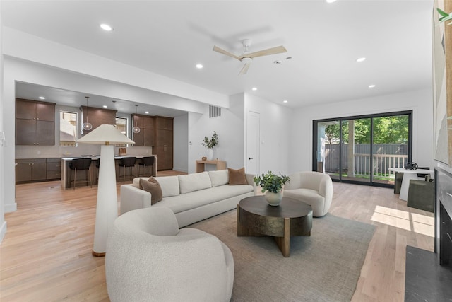 4516 Shenandoah Ave, University Park, TX 75205 - living room featuring light wood-style flooring, recessed lighting, and ceiling fan