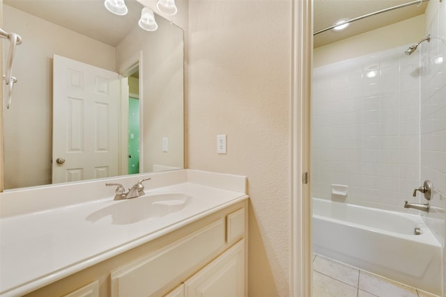 1542 Sandia Ln, Frisco, TX 75033 - full bathroom featuring vanity, shower / washtub combination, tile patterned flooring, and a textured wall
