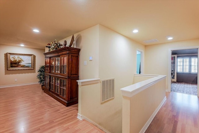 6717 Savannah Ln, Fort Worth, TX 76132 - hall featuring an upstairs landing, light wood finished floors, baseboards, and recessed lighting