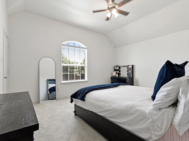 2231 Cold Water Dr, Prosper, TX 75078 - carpeted bedroom with lofted ceiling, a ceiling fan, and baseboards
