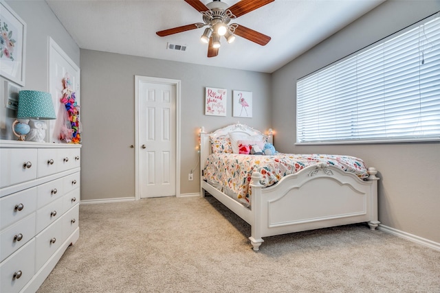 2332 Heatherwoods Way, Carrollton, TX 75007 - bedroom featuring light colored carpet, baseboards, and a ceiling fan