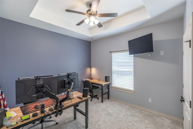 4709 Spring Creek Rd, Abilene, TX 79602 - carpeted office with a ceiling fan, a raised ceiling, and baseboards