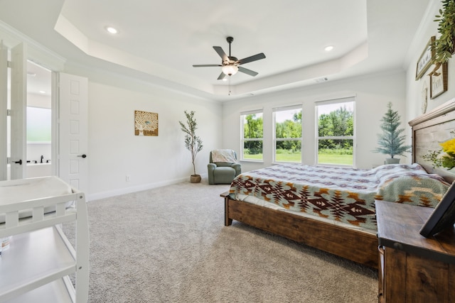 418 Sundance Trl, Sunnyvale, TX 75182 - carpeted bedroom featuring a tray ceiling, recessed lighting, a ceiling fan, and baseboards