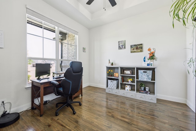 418 Sundance Trl, Sunnyvale, TX 75182 - office featuring a ceiling fan, wood finished floors, and baseboards