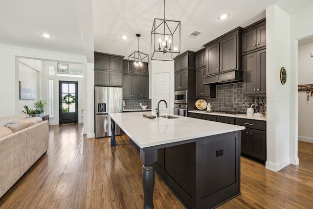 418 Sundance Trl, Sunnyvale, TX 75182 - kitchen featuring stainless steel appliances, a chandelier, baseboards, decorative backsplash, and recessed lighting