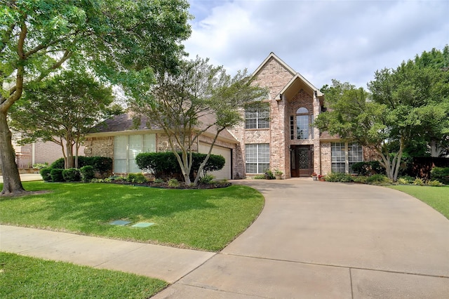 4112 Paddington Ln, Colleyville, TX 76034 - traditional-style house featuring brick siding, concrete driveway, a front lawn, and an attached garage