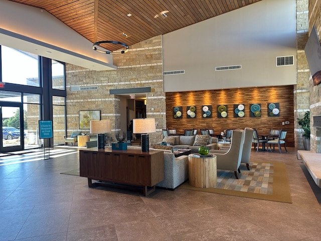 8857 Shore Crest Rd, Frisco, TX 75036 - building lobby with high vaulted ceiling and wood ceiling