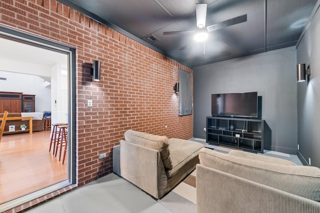 3829 Fm 896, Leonard, TX 75452 - living area with brick wall, ceiling fan, and an accent wall