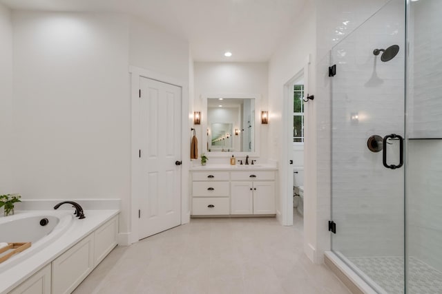 3829 Fm 896, Leonard, TX 75452 - full bathroom with a shower stall, vanity, a garden tub, recessed lighting, and toilet