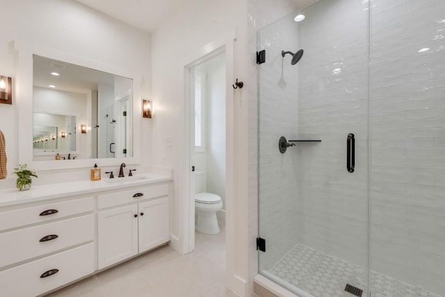 3829 Fm 896, Leonard, TX 75452 - full bathroom with a shower stall, toilet, vanity, and tile patterned floors