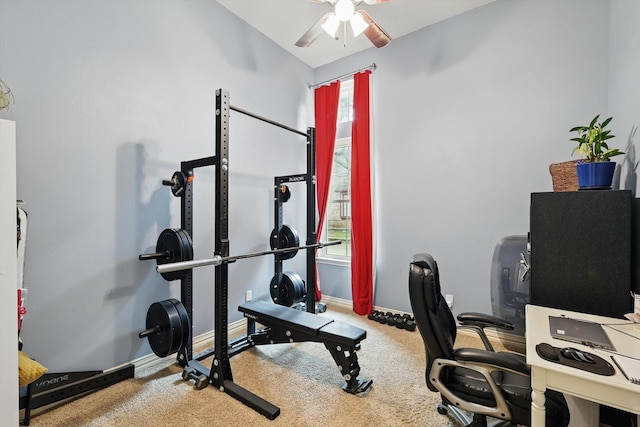 1416 Basil Dr, Flower Mound, TX 75028 - workout area with ceiling fan, carpet flooring, and baseboards