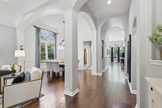 1416 Basil Dr, Flower Mound, TX 75028 - entrance foyer featuring dark wood finished floors, ornamental molding, baseboards, and recessed lighting