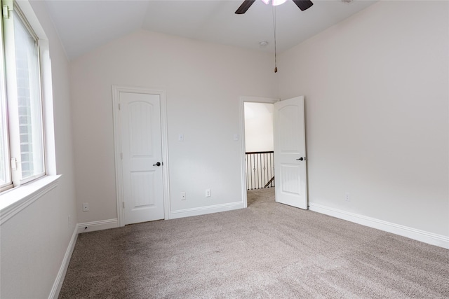 10909 Blake Gdns, Mckinney, TX 75072 - unfurnished bedroom with carpet flooring, vaulted ceiling, baseboards, and a ceiling fan
