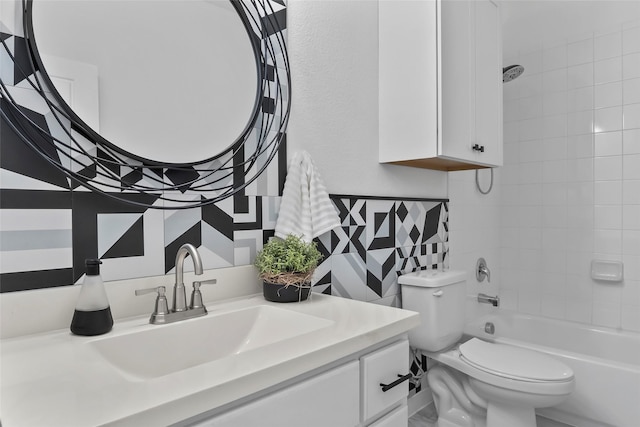 1805 13th St, Argyle, TX 76226 - bathroom with vanity, tile walls, toilet, and shower / washtub combination