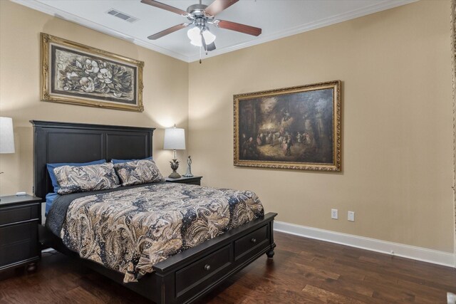 3351 Cascades Ct Unit 306, Tyler, TX 75709 - bedroom with baseboards, wood finished floors, crown molding, and a ceiling fan