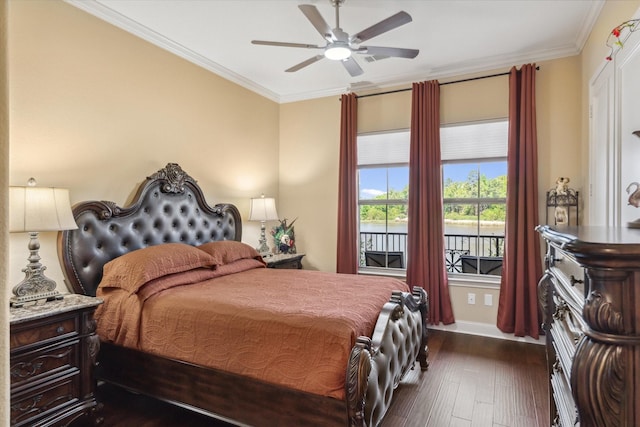 3351 Cascades Ct Unit 306, Tyler, TX 75709 - bedroom featuring dark wood finished floors, ornamental molding, baseboards, and ceiling fan