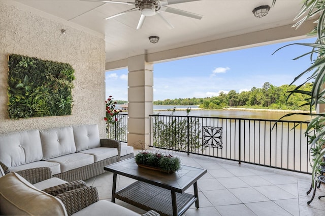 3351 Cascades Ct Unit 306, Tyler, TX 75709 - balcony with a water view, ceiling fan, and an outdoor living space