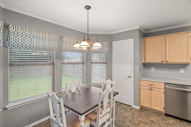 6319 Woolwich Dr, Arlington, TX 76001 - dining room with a chandelier, healthy amount of natural light, ornamental molding, and baseboards
