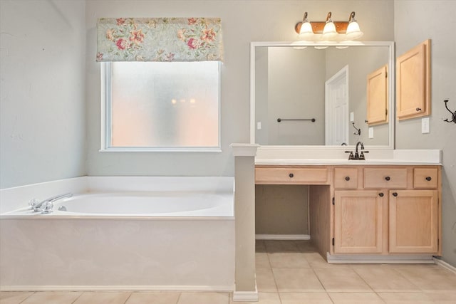 6319 Woolwich Dr, Arlington, TX 76001 - full bath with vanity, a bath, and tile patterned flooring