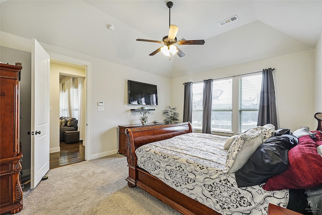 955 Champions Way, Roanoke, TX 76262 - bedroom featuring carpet floors, vaulted ceiling, ceiling fan, and baseboards