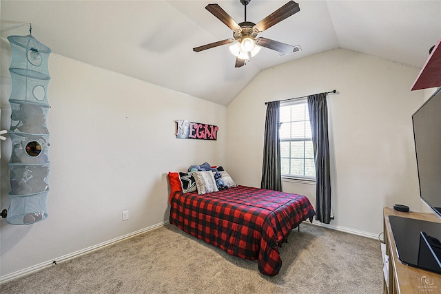 955 Champions Way, Roanoke, TX 76262 - carpeted bedroom with lofted ceiling, ceiling fan, and baseboards
