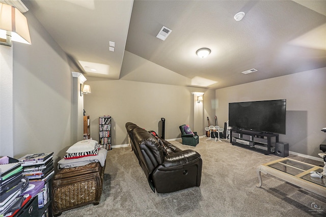 955 Champions Way, Roanoke, TX 76262 - living room with carpet flooring, lofted ceiling, and baseboards