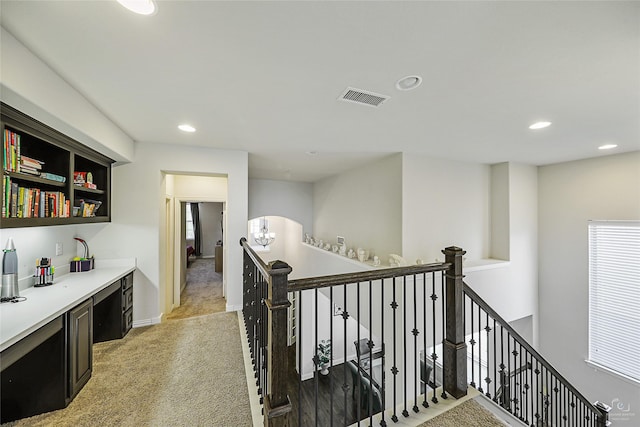 955 Champions Way, Roanoke, TX 76262 - corridor featuring an upstairs landing, light colored carpet, and recessed lighting