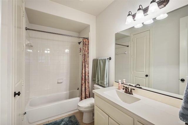 955 Champions Way, Roanoke, TX 76262 - full bath with vanity, shower / tub combo with curtain, toilet, and tile patterned floors
