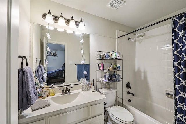 955 Champions Way, Roanoke, TX 76262 - full bath with shower / tub combo with curtain, vanity, toilet, and a textured wall