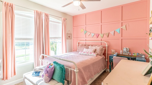 1715 Swale Ln, Granbury, TX 76049 - bedroom with carpet flooring, a decorative wall, and a ceiling fan