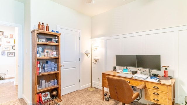 1715 Swale Ln, Granbury, TX 76049 - office space featuring a ceiling fan, light carpet, and baseboards
