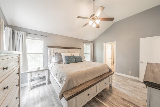 5622 Polo Club Dr, Arlington, TX 76017 - bedroom featuring lofted ceiling, light wood-style floors, baseboards, ceiling fan, and ensuite bathroom