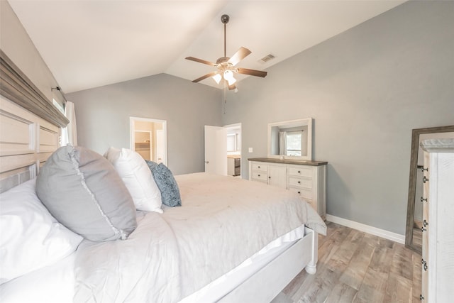 5622 Polo Club Dr, Arlington, TX 76017 - bedroom featuring light wood-style floors, lofted ceiling, baseboards, and ceiling fan
