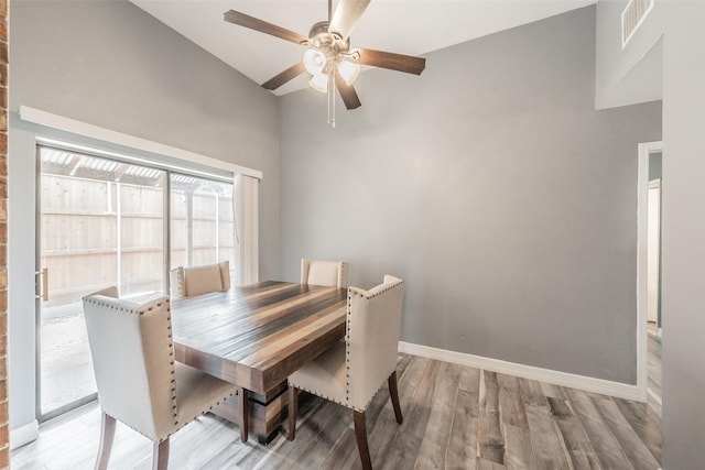5622 Polo Club Dr, Arlington, TX 76017 - dining room with lofted ceiling, ceiling fan, baseboards, and wood finished floors