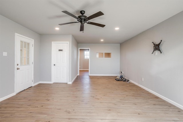 3614 County Road 902, Joshua, TX 76058 - unfurnished living room with light wood-style flooring, recessed lighting, baseboards, and ceiling fan