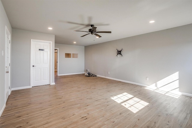 3614 County Road 902, Joshua, TX 76058 - unfurnished living room with ceiling fan, light wood-style flooring, baseboards, and recessed lighting