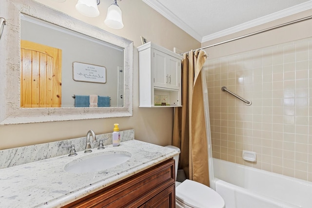 5240 Hill Ridge Dr, Fort Worth, TX 76135 - full bath with crown molding, vanity, shower / tub combo, and toilet
