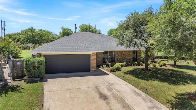 5240 Hill Ridge Dr, Fort Worth, TX 76135 - ranch-style house featuring an attached garage, concrete driveway, brick siding, and a shingled roof