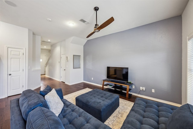 6116 Portrush Dr, Fort Worth, TX 76116 - living area with a ceiling fan, dark wood-type flooring, baseboards, and recessed lighting