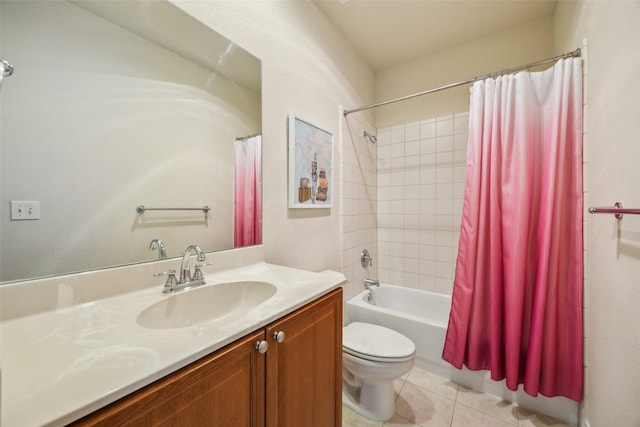 6116 Portrush Dr, Fort Worth, TX 76116 - full bath featuring vanity, toilet, tile patterned floors, and shower / bathtub combination with curtain