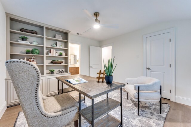 6702 Rolling Vista Dr, Dallas, TX 75248 - office with a ceiling fan, light wood-type flooring, and baseboards